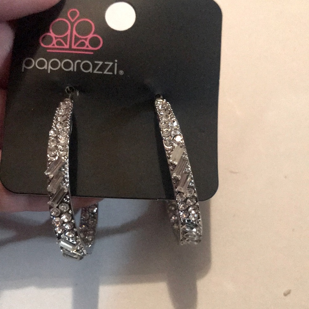 Paparazzi silver cz hoop earrings